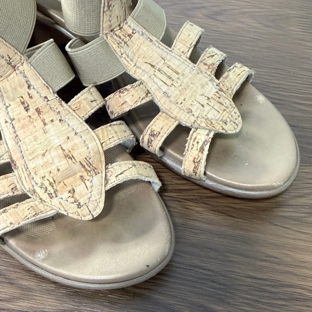 Munro American Cork Strappy Wedge Sandals Tan‎ Elastic 7M 78401